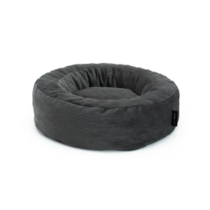 Anthrazitfarbenes rundes Katzenbett aus Cordstoff – stilvolles und gemütliches Design von LucyBalu.