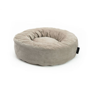 Katzenbett aus beigem Cordstoff – hochwertig verarbeitetes Katzenmöbel im modernen Design.