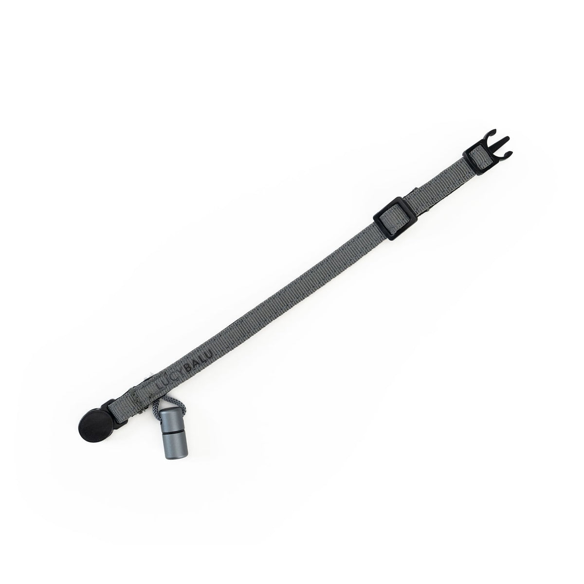 Katzenhalsband in Anthrazit mit Sicherheitsverschluss und eleganter Notfallkapsel.