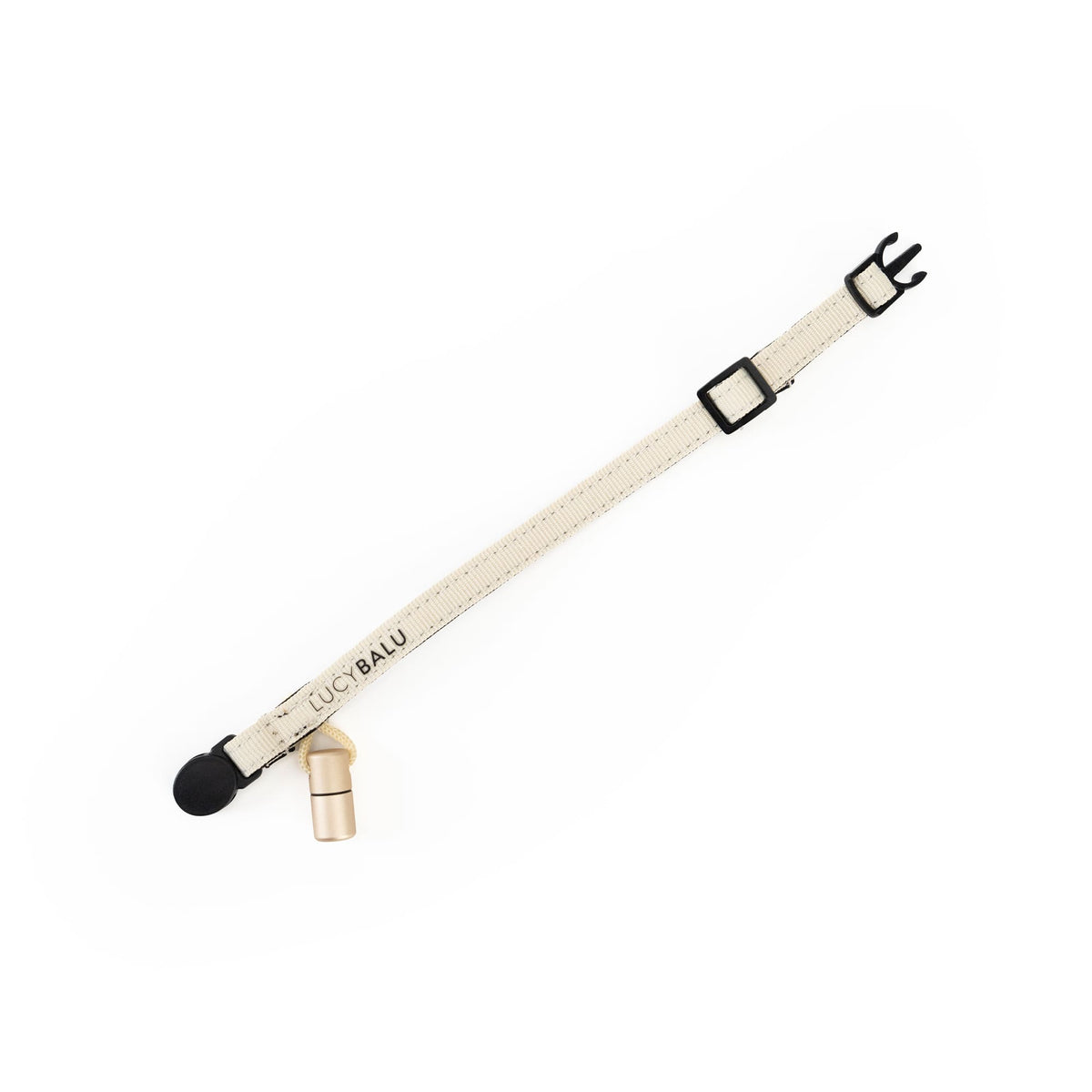 Beiges Katzenhalsband (Farbe Sand) mit Notfallkapsel aus Aluminium – stilvolles Accessoire für Freigänger.