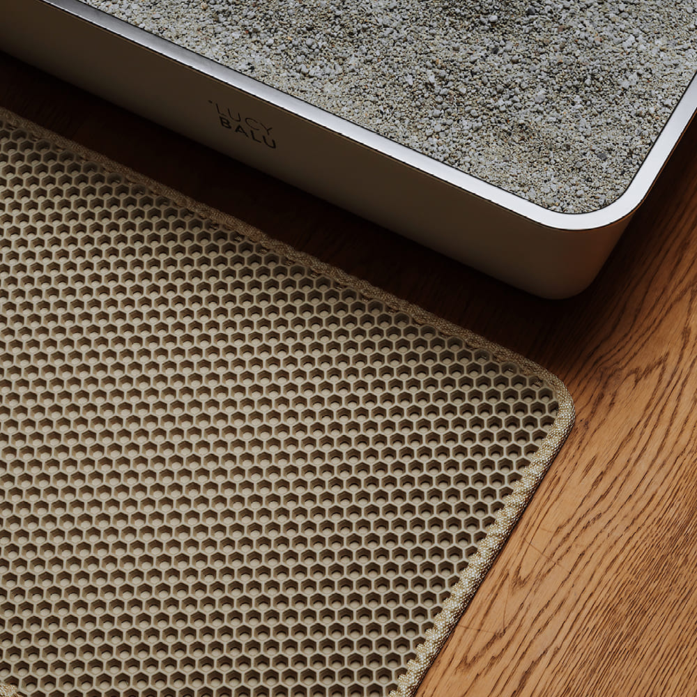 katzen treu matte in sand vor steeloo katzentoilette